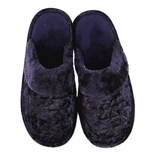 Keanu Ladies Crushed Velvet Slippers - Black Design - Slip On Mule