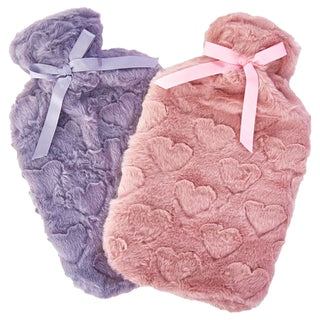 K Collection 2 x Hot Water Bottles With Removable Cover - 2L Capacity - Pink and Grey Hearts Design