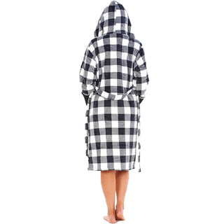 Keanu Ladies Sherpa Fleece Gowns - Buffalo Check Design Design - White/Black