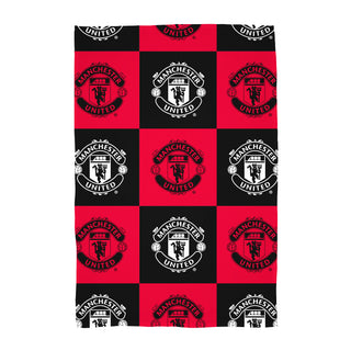 Manchester United Fleece Blanket - Checkered Design - 100% Polyester - 100 x 150cm