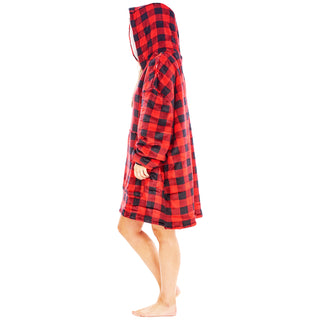Keanu Unisex Fleece Oversized Hoodie - Buffalo Check Design - Super Soft Sherpa