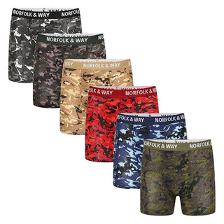 Norfolk & Way Pack of 6 Mens Boxer Trunks - Camouflage Design - Cotton Blend