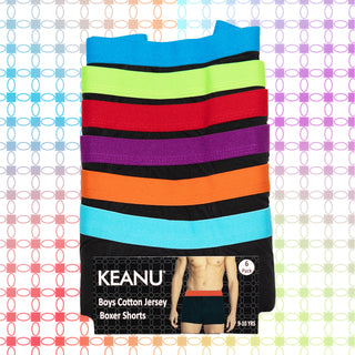 Keanu Pack of 6 Boys Boxer Trunks - Multi Colourful Band Design - Cotton Blend
