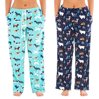 Keanu Ladies Pack of 2 Fleece Lounge Pants - Animals Design