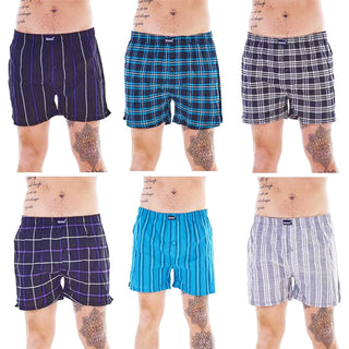 Keanu Pack of 6 Mens Woven Boxer Shorts - Assorted Pattern Design - Cotton Blend