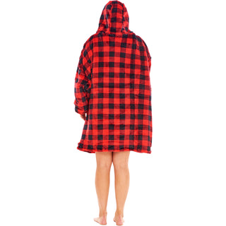Keanu Unisex Fleece Oversized Hoodie - Buffalo Check Design - Super Soft Sherpa