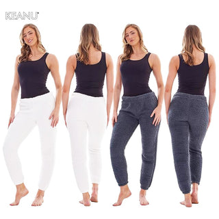 Keanu Ladies 2 Pack Borg Lounge Pants - White/Charcoal Design - Borg Fabric