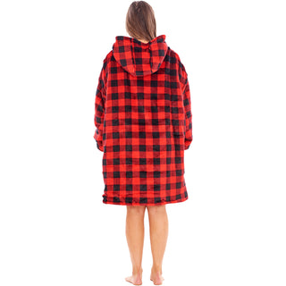 Keanu Unisex Fleece Oversized Hoodie - Buffalo Check Design - Super Soft Sherpa