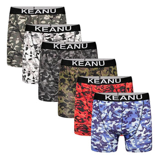 Keanu Pack of 6 Mens Boxer Trunks - Camouflage Design - Cotton Blend