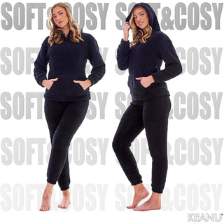Keanu Ladies Borg Pyjamas - Black Design - Pull Over Hoodie
