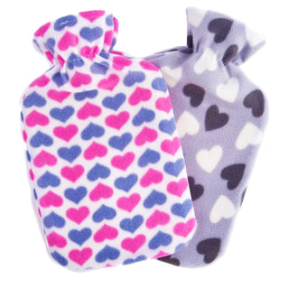 K Collection 2 x Hot Water Bottles With Removable Cover - 2L Capacity - Hearts Design
