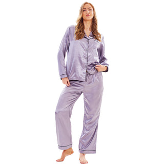 Keanu Ladies Satin Long Pyjamas - Grey Design
