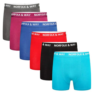 Norfolk & Way Pack of 6 Mens Boxer Trunks - Colour Design - Cotton Blend
