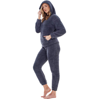 Keanu Ladies Borg Pyjamas - Charcoal Design - Pull Over Hoodie