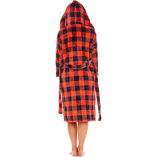 Keanu Ladies Sherpa Fleece Gowns - Buffalo Check Design Design - Red/Black