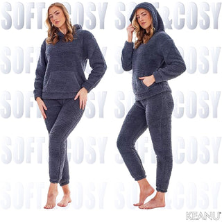 Keanu Ladies Borg Pyjamas - Charcoal Design - Pull Over Hoodie