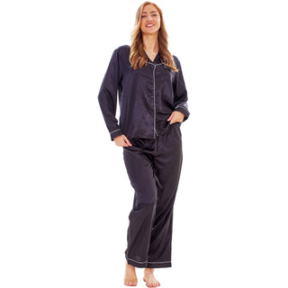 Keanu Ladies Satin Long Pyjamas - Black Design