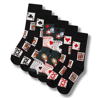 Mens 6 Pack Novelty Cotton Rich Socks - Poker Royal Flush Designs
