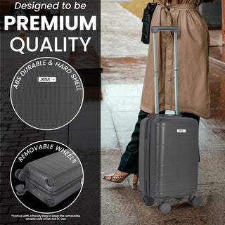 XPLR Underseat Charcoal Grey ABS Cabin Suitcase – Lightweight 2KG Removable-Wheel Luggage with 3-Step Telescopic Handle, Lockable Zippers & Fully Lined Interior – Compact Carry-On for Airlines