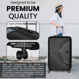 XPLR Lightweight Polypropylene Black Hard Shell Luggage – 8 Silent 360° Spinner Wheels with Built-in TSA Lock – 20”, 24”, 28” and XL 32” Size – 3 Pc and 4 Pc Sets