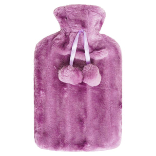 K Collection 2 x Hot Water Bottles With Removable Cover - 2L Capacity - Mink and Purple Design