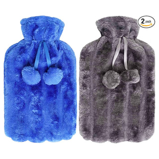 K Collection 2 x Hot Water Bottles With Removable Cover - 2L Capacity - Grey and Blue Design