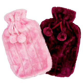 K Collection 2 x Hot Water Bottles With Removable Cover - 2L Capacity - Pink & Plum Design