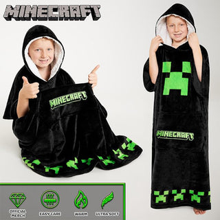 Minecraft Long Kids Fleece  Hoodie - Black Creeper Design - Super Soft Fleece