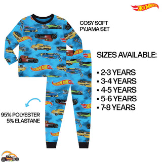 Hot Wheels Kids Pyjamas Set - All Over Print Cars & Logo - 2 to 8 Years