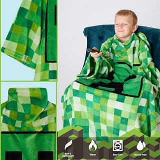 Minecraft Kids Fleece Wearable Blanket Hoodie - Green Creepers Design - Super Soft Fleece