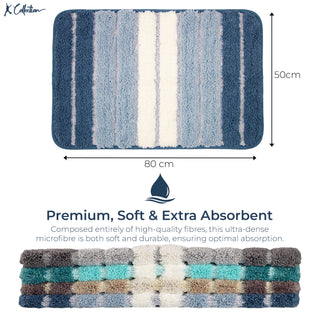 K Collection Multipurpose Microfibre Bath Mat – Super Absorbent Non-Slip Mat - Extra Soft Thick Floor Foot Mat, Fluffy Shaggy Shower Bathroom Mat - Blue