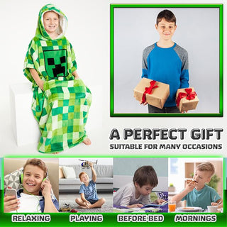 Minecraft Kids Long Fleece Hoodie - Green Creepers Design - Super Soft Fleece