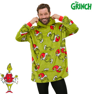 The Grinch Adults Oversized Wearable Blanket - Fleece Sherpa Fluffy Christmas Hooded Pullover