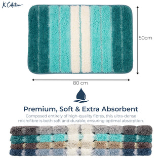 K Collection Multipurpose Microfibre Bath Mat – Super Absorbent Non-Slip Mat - Extra Soft Thick Floor Foot Mat, Fluffy Shaggy Shower Bathroom Mat - Turquoise