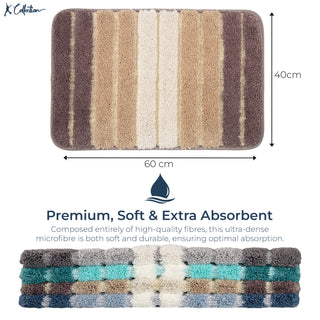 K Collection Multipurpose Microfibre Bath Mat – Super Absorbent Non-Slip Mat - Extra Soft Thick Floor Foot Mat, Fluffy Shaggy Shower Bathroom Mat - Beige