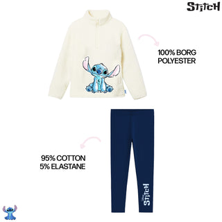 Stitch Girls Loungewear Set - Half Zip Borg Fleece Sweatshirt & Leggings - 2 to 10 Years