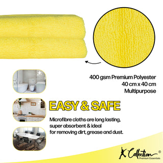 Premium Yellow Microfibre Cleaning Cloth – XL Size – 40 x 40cm - Multifunctional Heavyweight (400gsm) Reusable – Pack of 4 or 12
