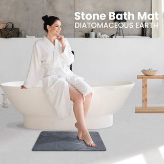 K Collection Stone Bath Mat – Premium Diatomite Mat for Bathroom or Kitchen – Natural Non Slip Wudu Mat – Ultra Fast Drying – Eco Friendly & Anti Mould - Grey