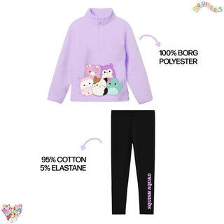 Squishmallows Girls Loungewear Set - Half Zip Borg Fleece Sweatshirt & Leggings - 3 to 8 Years