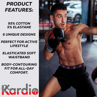 Kardio Mens 6 Pack Performance Boxer Trunks - Geometric Neon Tech Design - 95% Cotton, 5% Elastane