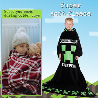 Minecraft Kids Fleece Wearable Blanket Hoodie - Black Creeper Design - Super Soft Fleece