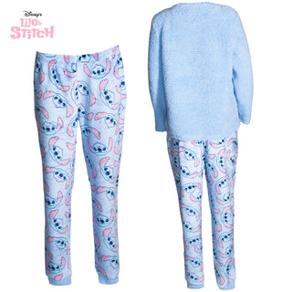 Disney Girls Fleece Pyjamas - Stitch Design - Sherpa Borg Applique Top
