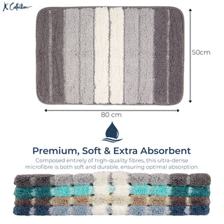 K Collection Multipurpose Microfibre Bath Mat – Super Absorbent Non-Slip Mat - Extra Soft Thick Floor Foot Mat, Fluffy Shaggy Shower Bathroom Mat - Grey