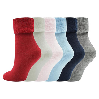 Ladies 6 Pack Bed Socks - Fleece Lined Brushed Thermal -Dark Assorted Colours