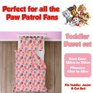 Paw Patrol Reversible Duvet Set - Cute Pups Pink Design - Toddler and Single