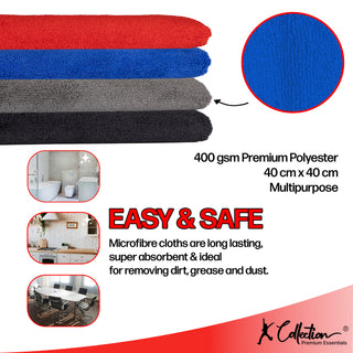 Premium Multicolour Microfibre Cleaning Cloth – XL Size – 40 x 40cm - Multifunctional Heavyweight (400gsm) Reusable – Pack of 4 or 12