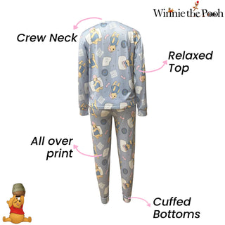 Winnie the Pooh Women’s Fleece Pyjama Set – 2 Piece Soft Long-Sleeve Top & Bottoms with All-Over Print – Sizes 4–6 to 20–22
