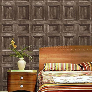 Brewster Wood Panel Wallpaper - Chocolate, Brown for Rustic Log Cabin Wood Look