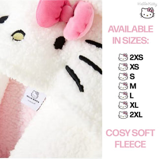 Hello Kitty Women’s Fleece Borg Dressing Gown – Soft Hooded Robe with 3D Ears & Embroidered Design - Sizes 2XS–2XL