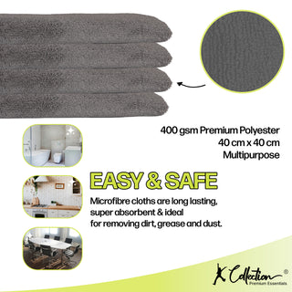 Premium Grey Microfibre Cleaning Cloth – XL Size – 40 x 40cm - Multifunctional Heavyweight (400gsm) Reusable – Pack of 4 or 12